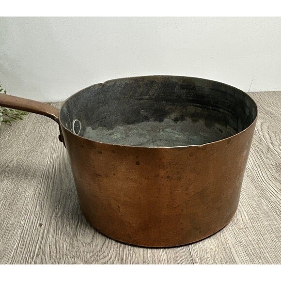 Antique Copper Cookware Sauce Pot Pan Tinned Copper Hand Wrought 6.5” - Picture 4 of 16